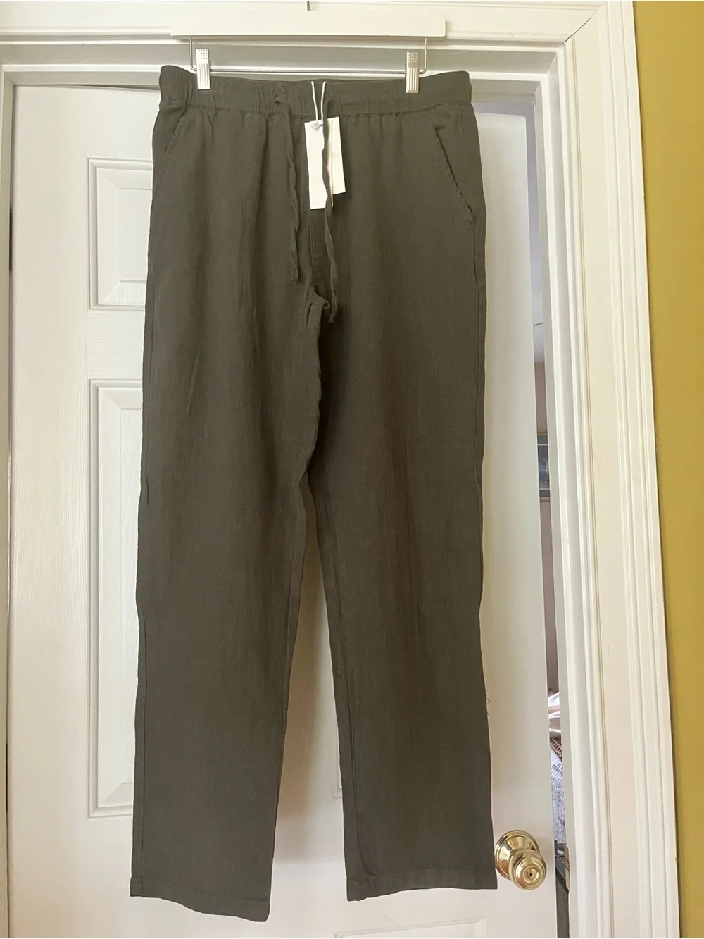 NWT Men's Military Green Ramie Cotton Blend  Casual Textured Pants XL Resortwear